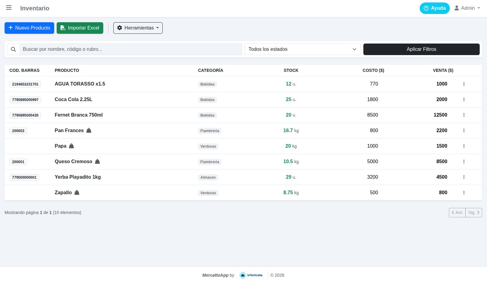 Módulo de Stock MercattoApp